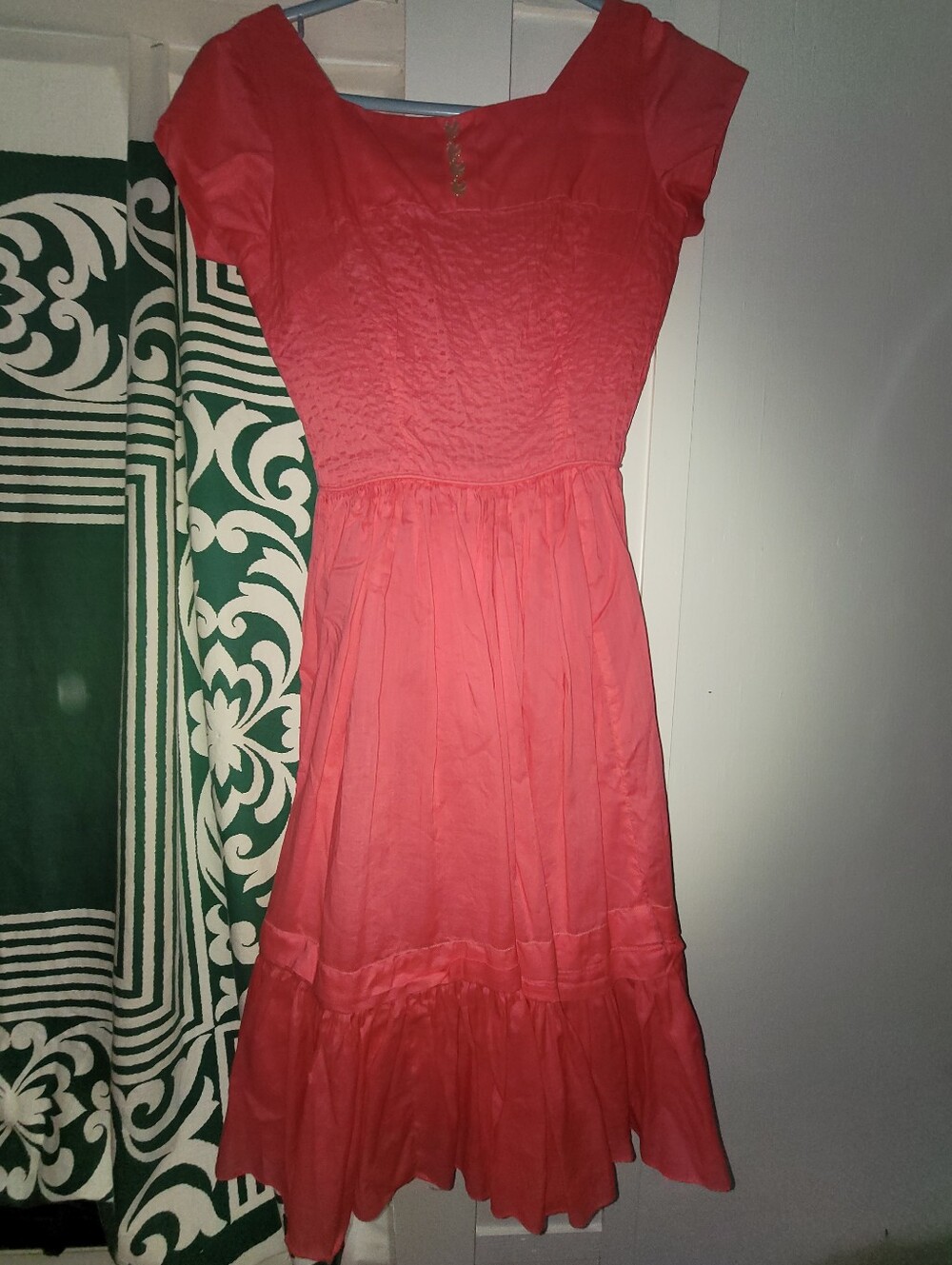 Hand Sewn 1950s Dress Coral Pink Short-Sleeve Summer Dress MINT